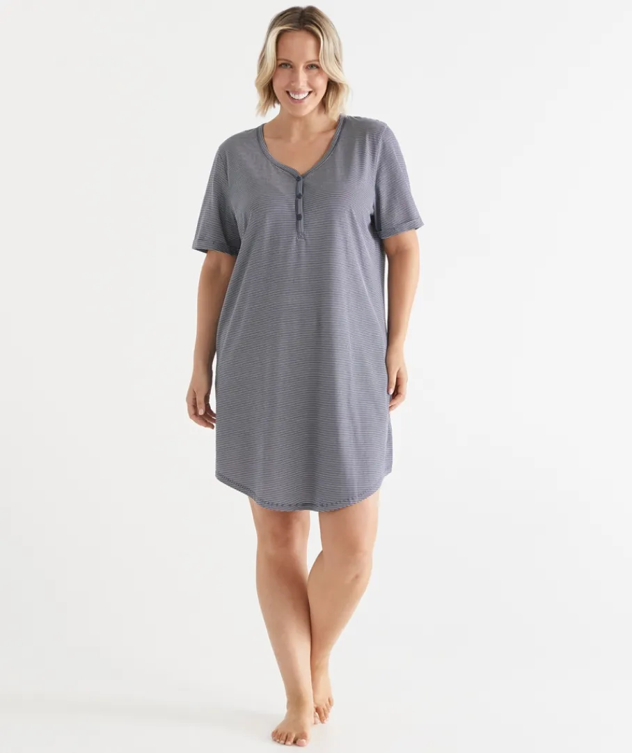 Sussan Nighties>AC STRIPE CURVED HEM NIGHT