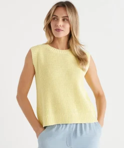 Sussan Tops|Knitwear>Back Button Tuck Stitch Knit Vest
