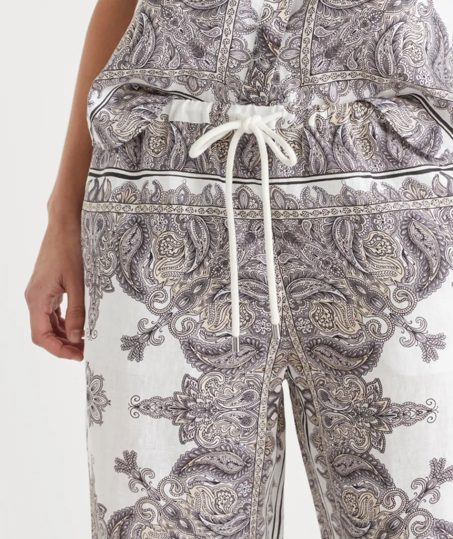 Sussan Pants|Matching Sets>Bandana Print Drawstring Wide Leg Linen Pant