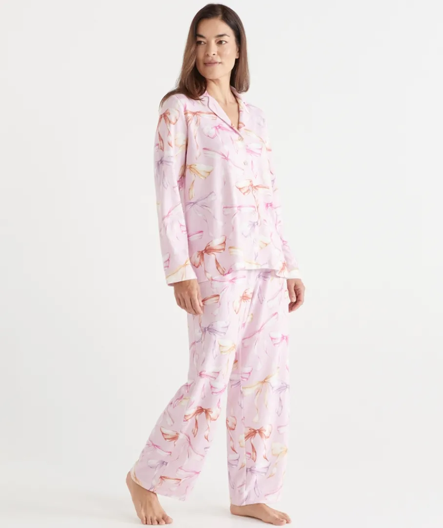Sussan Pyjama Sets>Brushed Bow Print Novelty Pyjama Set