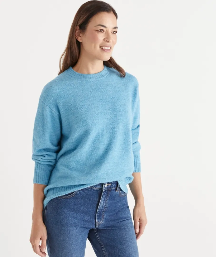 Sussan Knitwear|Tops>Brushed Curve Hem Crew Neck Jumper