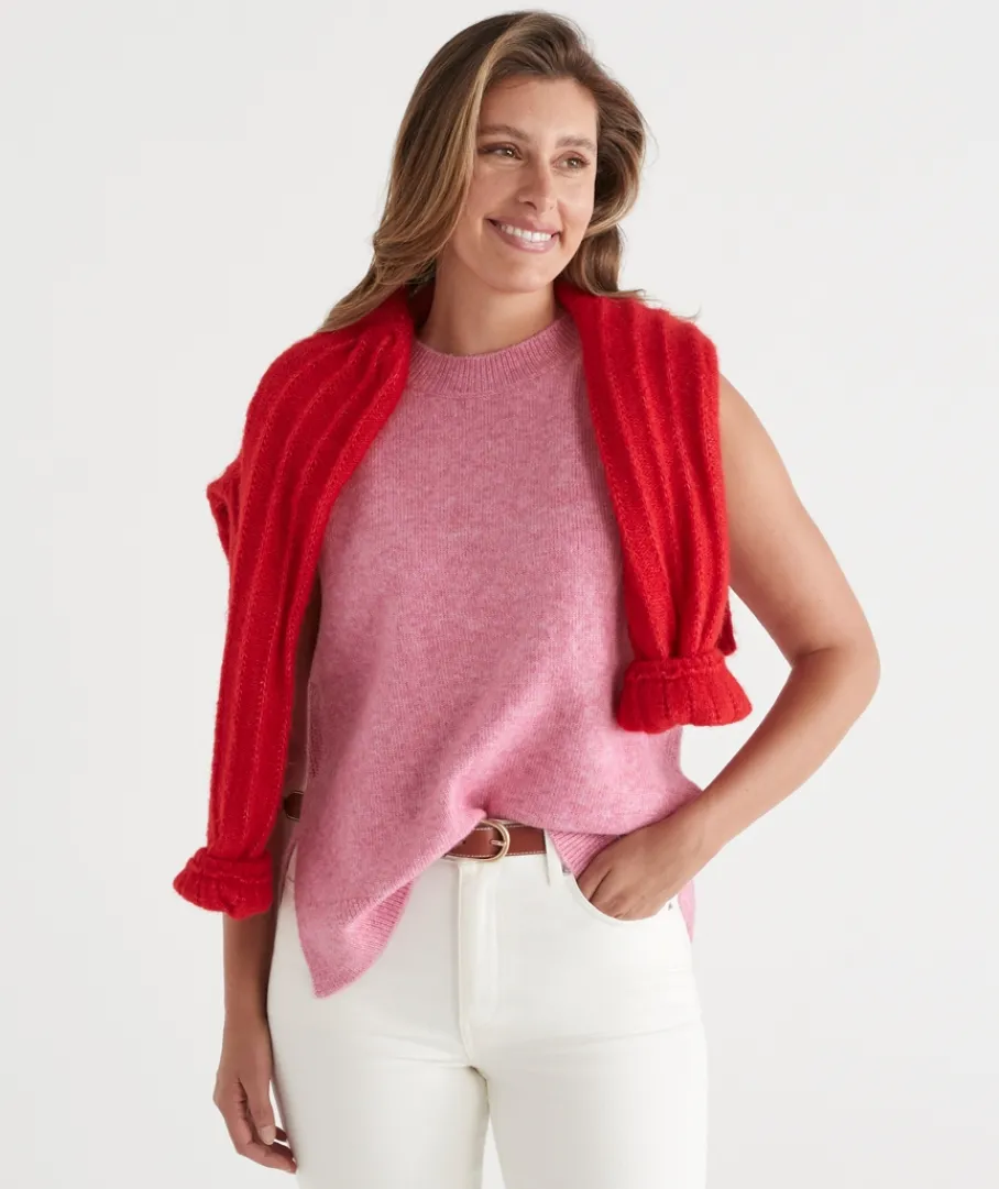 Sussan Tops|Knitwear>Brushed Knit Crew Neck Vest