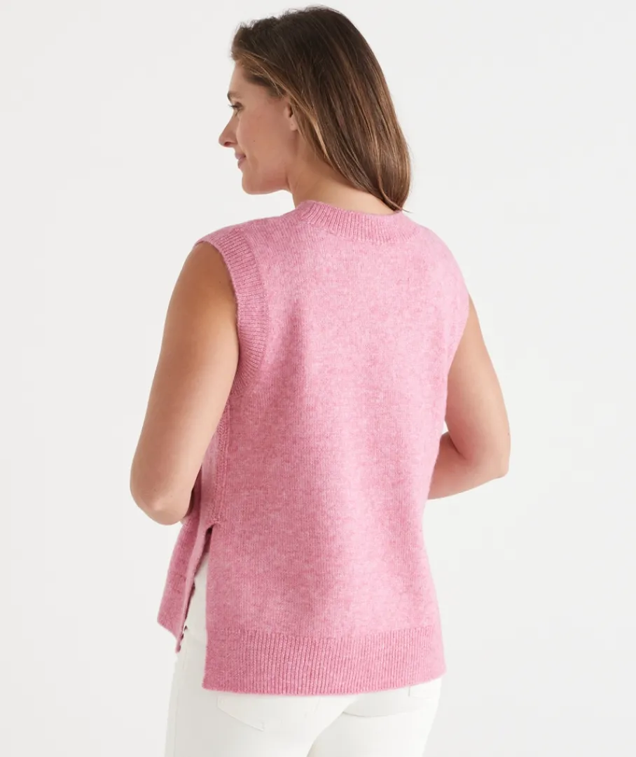 Sussan Tops|Knitwear>Brushed Knit Crew Neck Vest