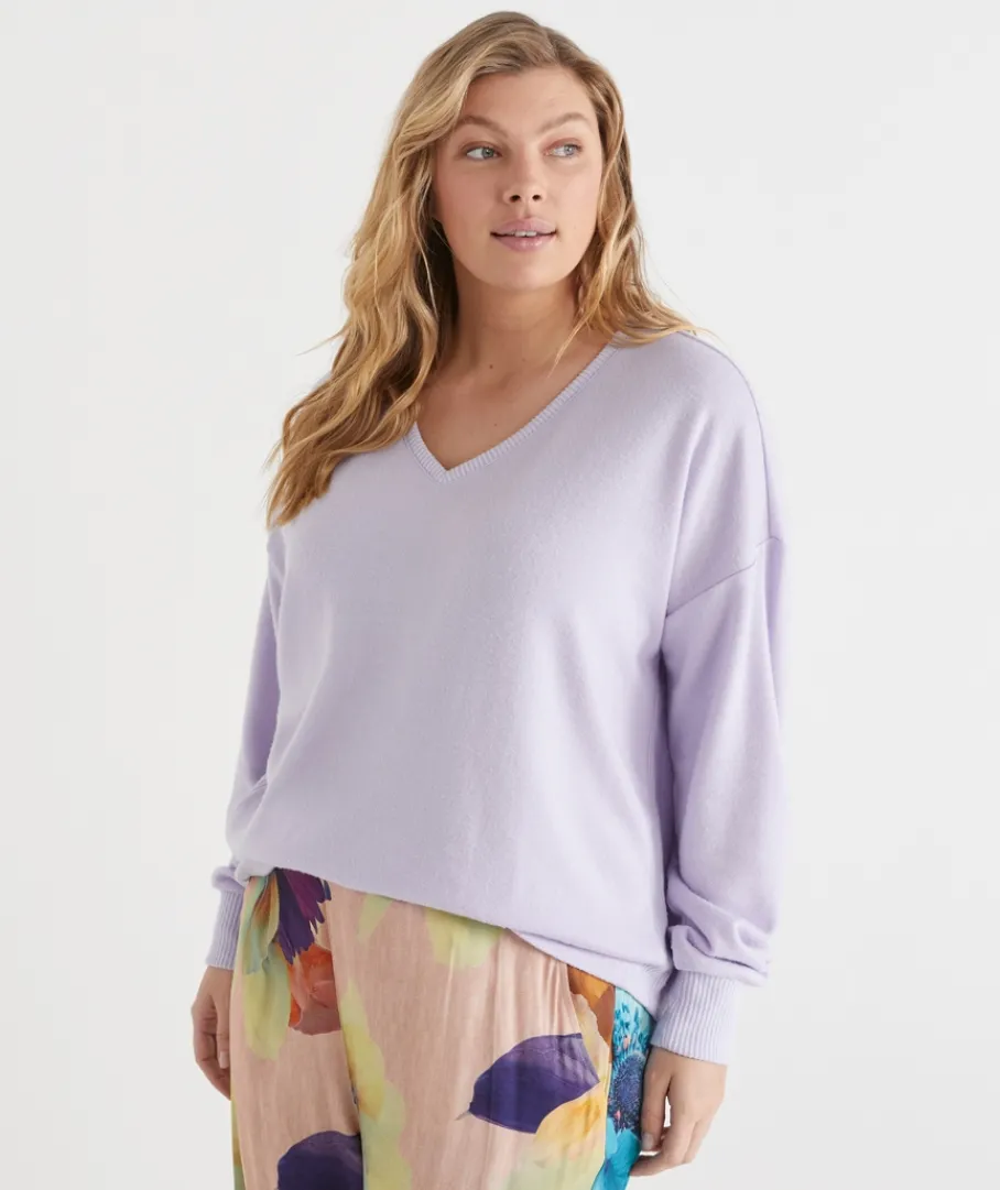 Women Sussan Women's Pyjama Tops>Brushed V Neck Long Sleeve Pyjama Top