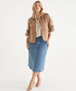 Sussan Jackets & Coats|Shackets>Button Up Collared Denim Jacket