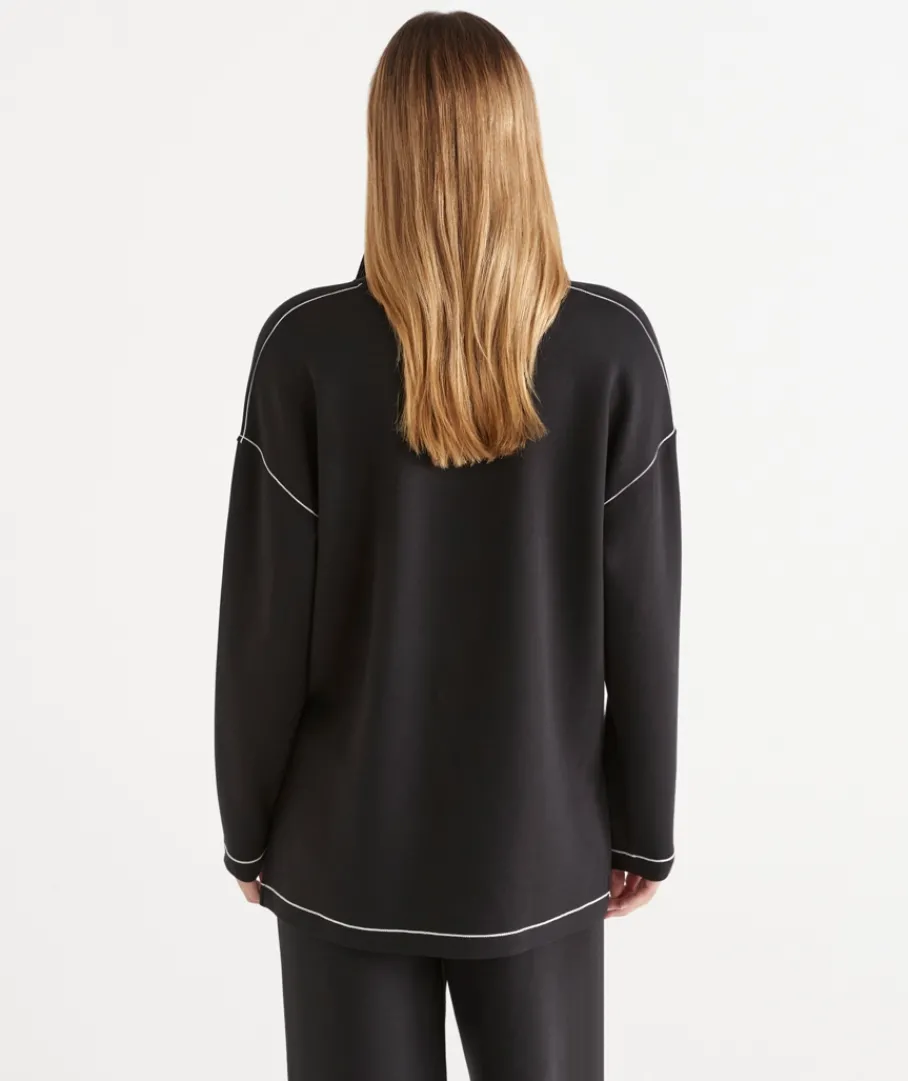 Sussan Matching Sets|Tops>Contrast Stitch Quarter-Zip Jumper