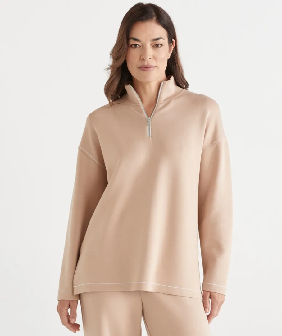 Sussan Matching Sets|Tops>Contrast Stitch Quarter-Zip Jumper