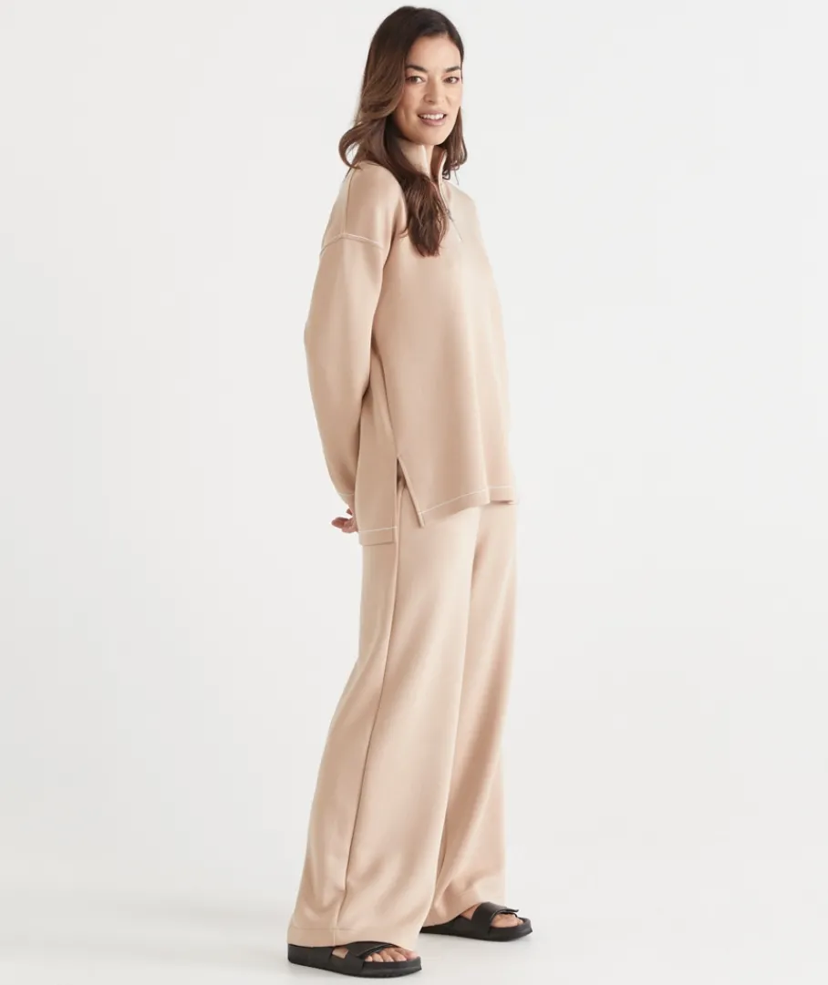 Sussan Matching Sets|Tops>Contrast Stitch Quarter-Zip Jumper