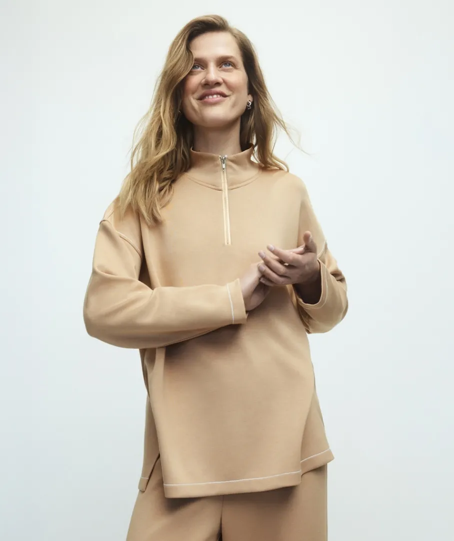 Sussan Matching Sets|Tops>Contrast Stitch Quarter-Zip Jumper
