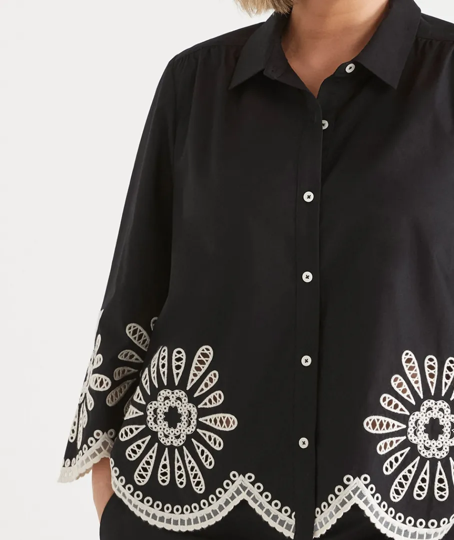 Sussan Tops|Shirts & Blouses>Embroidered Scallop Hem Shirt -