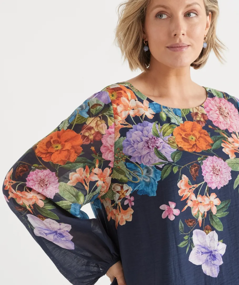 Sussan Dresses>Floral Botanical Long Sleeve Shift Dress