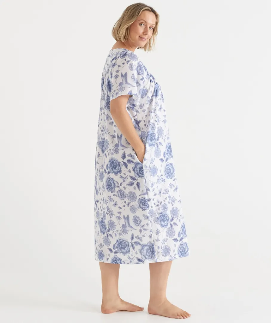 Sussan Dressing Gowns>Floral Toile Short Sleeve Housecoat Robe