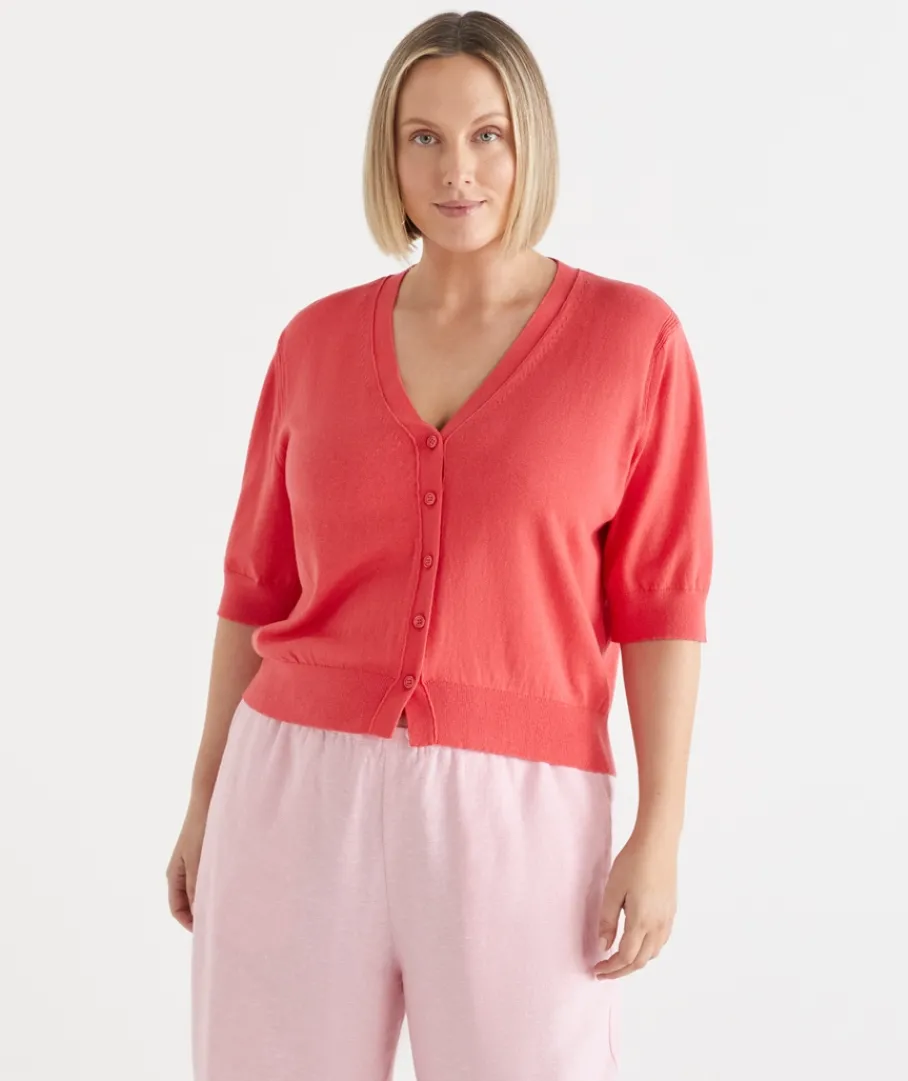Sussan Knitwear|Tops>Knit Short Sleeve V Nack Cardigan