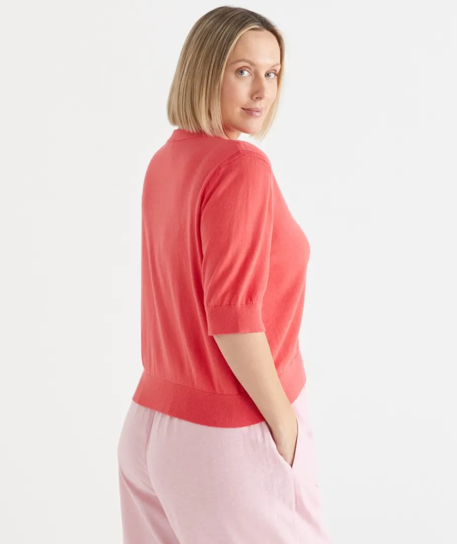 Sussan Knitwear|Tops>Knit Short Sleeve V Nack Cardigan