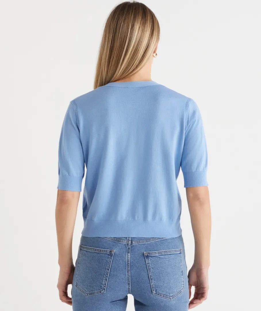 Sussan Tops|Knit Cardigans>Knit Short Sleeve V Neck Cardigan