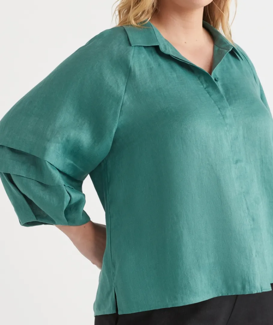 Sussan Shirts & Blouses|Tops>LINEN PLEAT DETAIL SHIRT