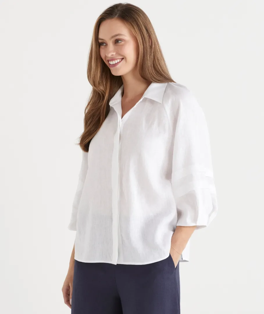 Sussan Shirts & Blouses|Tops>LINEN PLEAT DETAIL SHIRT