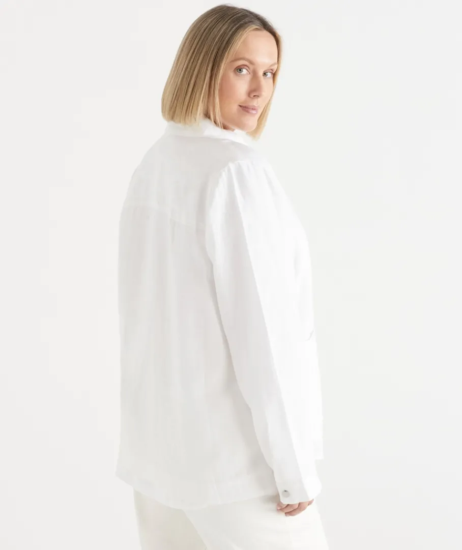 Sussan Jackets & Coats|Jackets>Linen Zip Front Collared Jacket