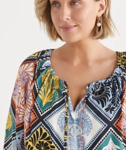 Sussan Tops|Matching Sets>Mosaic Print 3/4 Sleeve Blouse