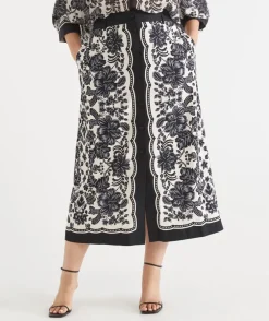 Sussan Matching Sets|Skirts>Noir Bloom Button Midi Skirt