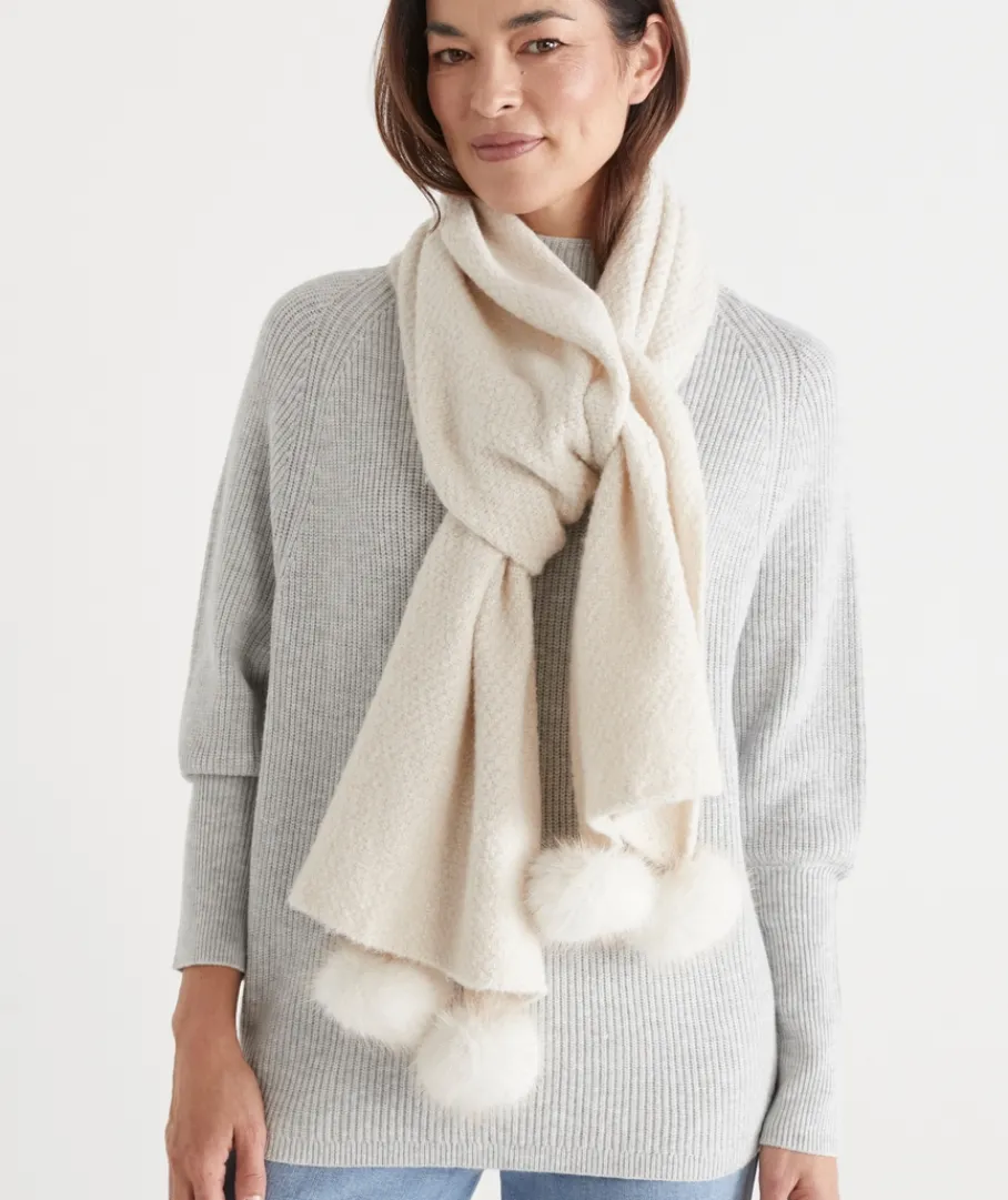 Sussan Knit Accessories|Scarves>Pom Pom Knit Scarf