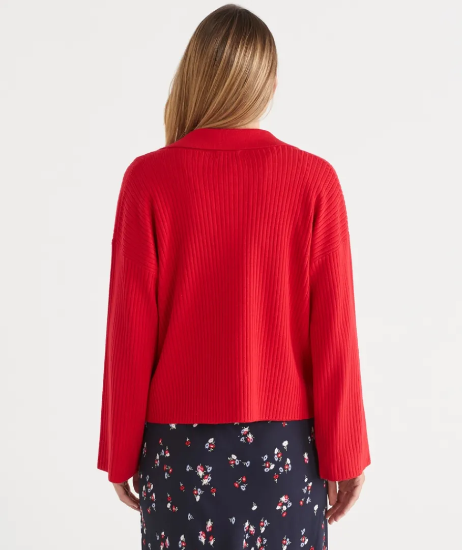 Sussan Knitwear|Knit Cardigans>Rib Button Up Cardigan