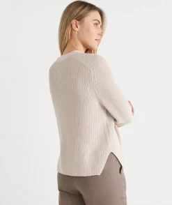 Sussan Tops|Knitwear>Ribbed V Neck Knit Cardigan - Cream