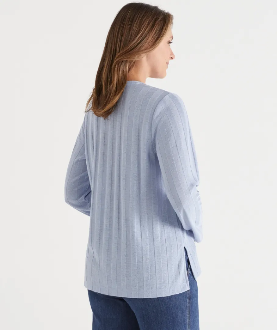 Sussan Tops|Loungewear>Self-Stripe Long Sleeve Knit Top