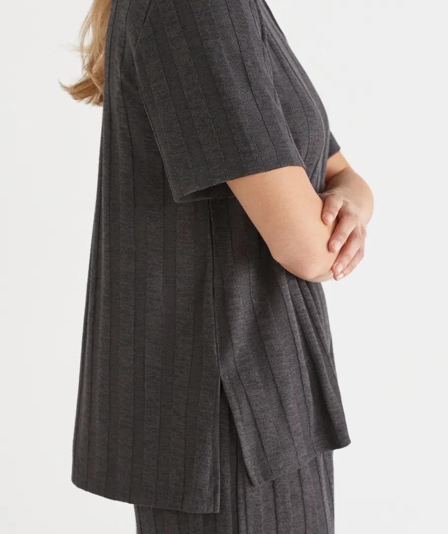 Sussan Tops|Loungewear>Self-Stripe Short Sleeve Top