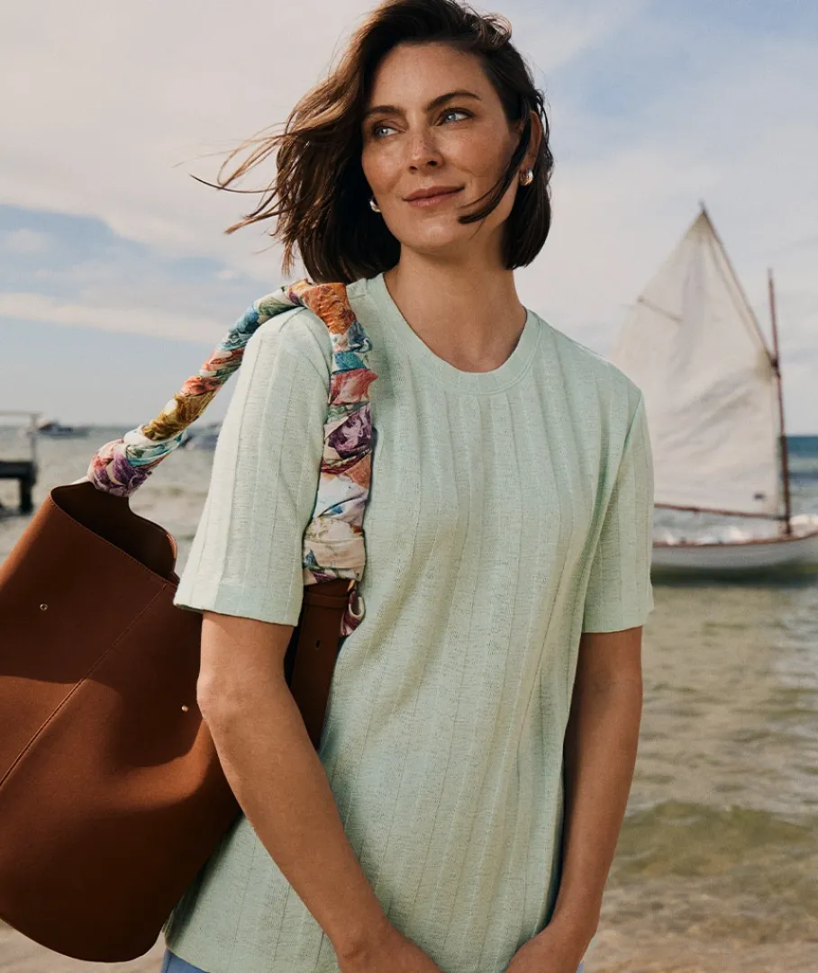 Sussan Tops|Loungewear>Self-Stripe Short Sleeve Top