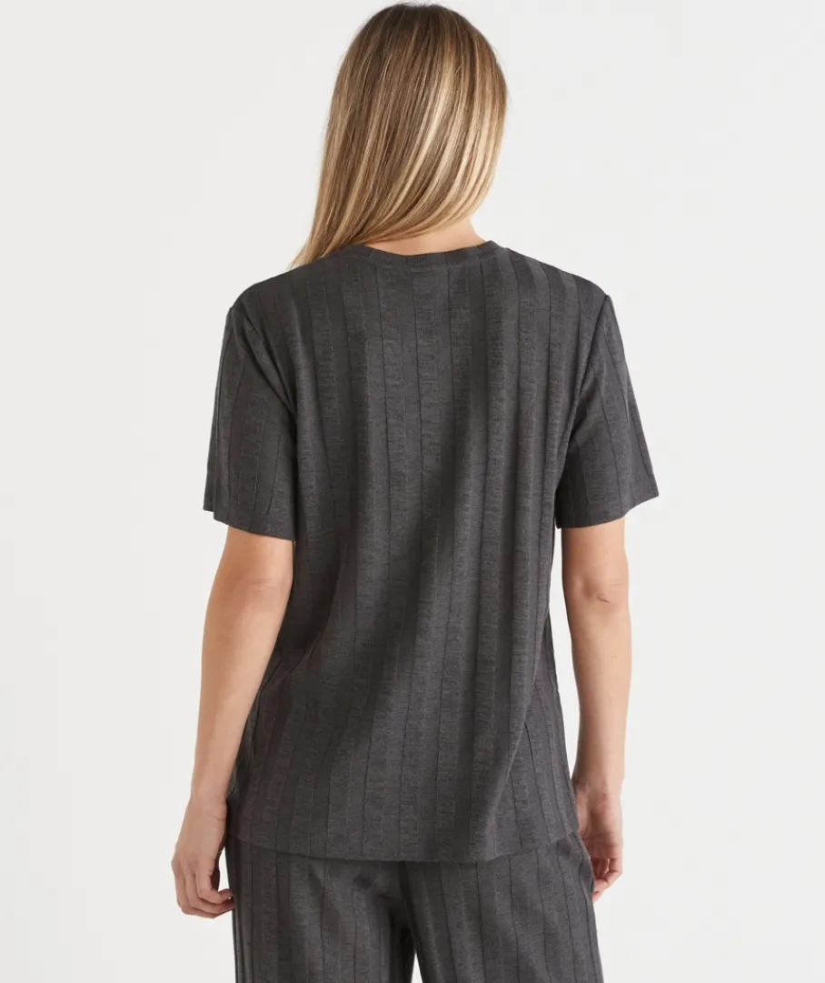 Sussan Tops|Loungewear>Self-Stripe Short Sleeve Top