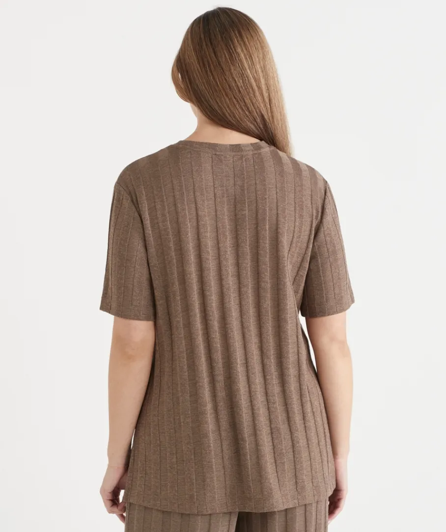 Sussan Tops|Loungewear>Self-Stripe Short Sleeve Top