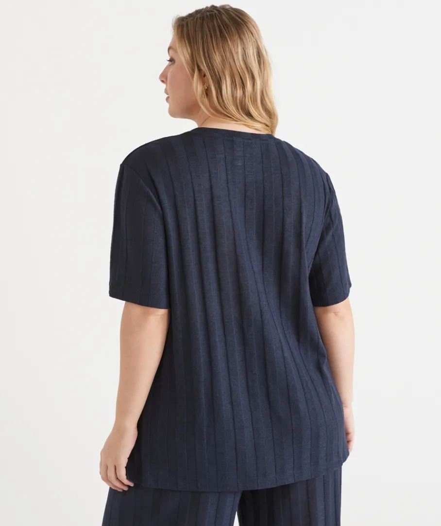 Sussan Tops|Loungewear>Self-Stripe Short Sleeve Top
