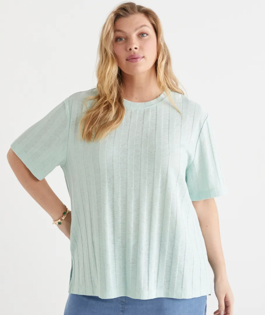 Sussan Tops|Loungewear>Self-Stripe Short Sleeve Top