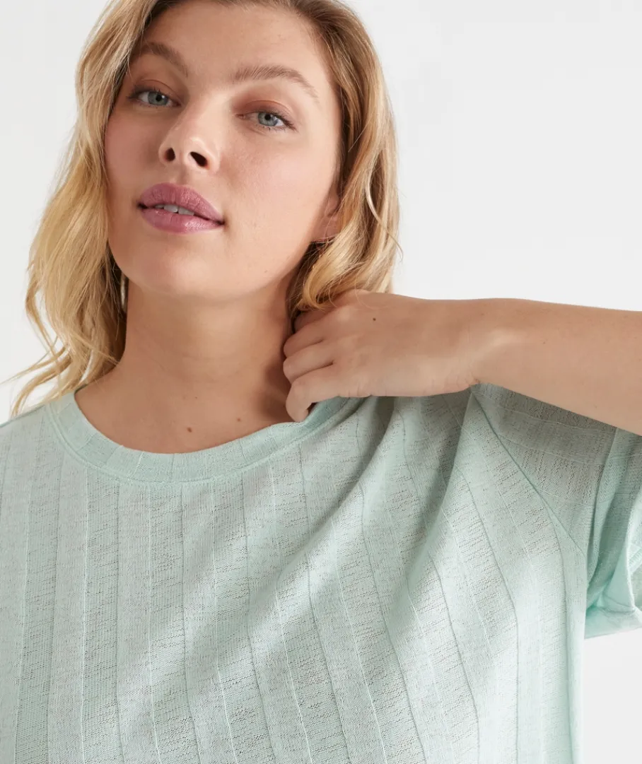 Sussan Tops|Loungewear>Self-Stripe Short Sleeve Top