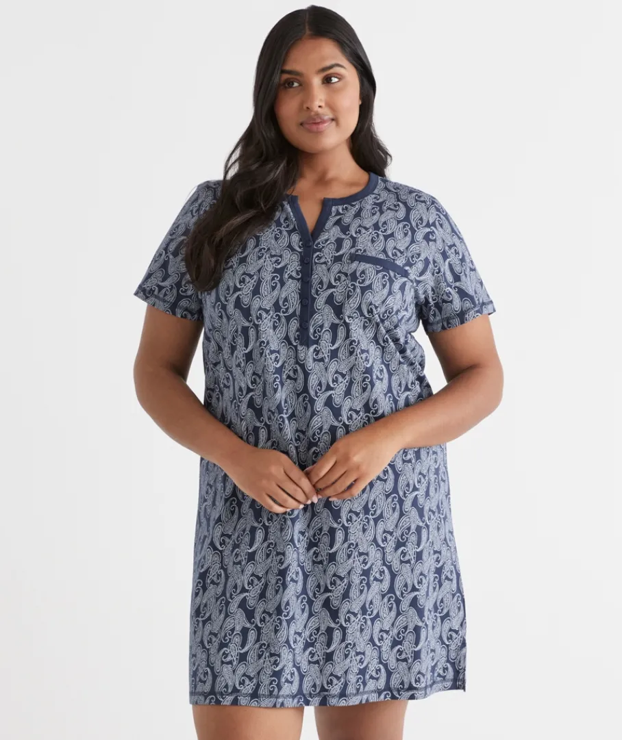 Sussan Nighties|Everyday Icons>Short Sleeve Paisley Placket Nightie