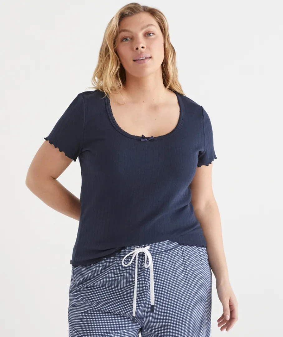 Women Sussan Women's Pyjama Tops>Short Sleeve Pointelle Pyjama Tee