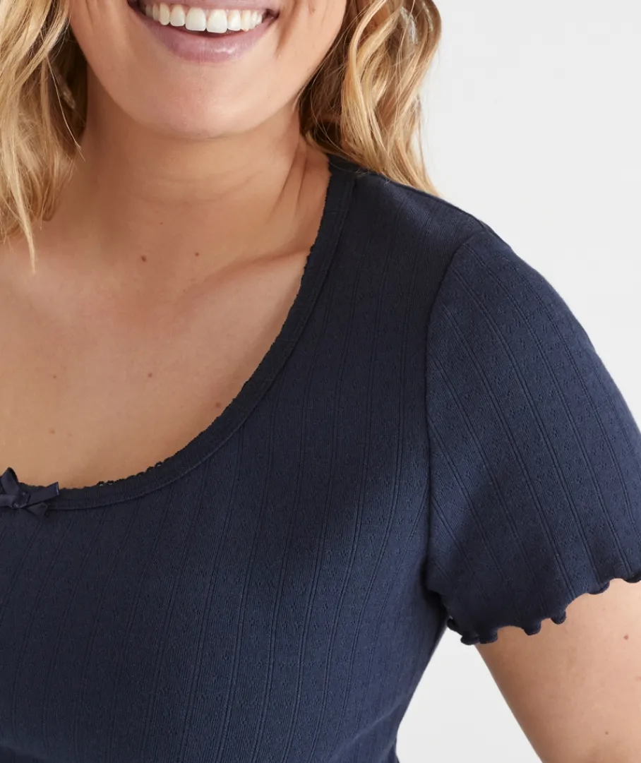 Women Sussan Women's Pyjama Tops>Short Sleeve Pointelle Pyjama Tee