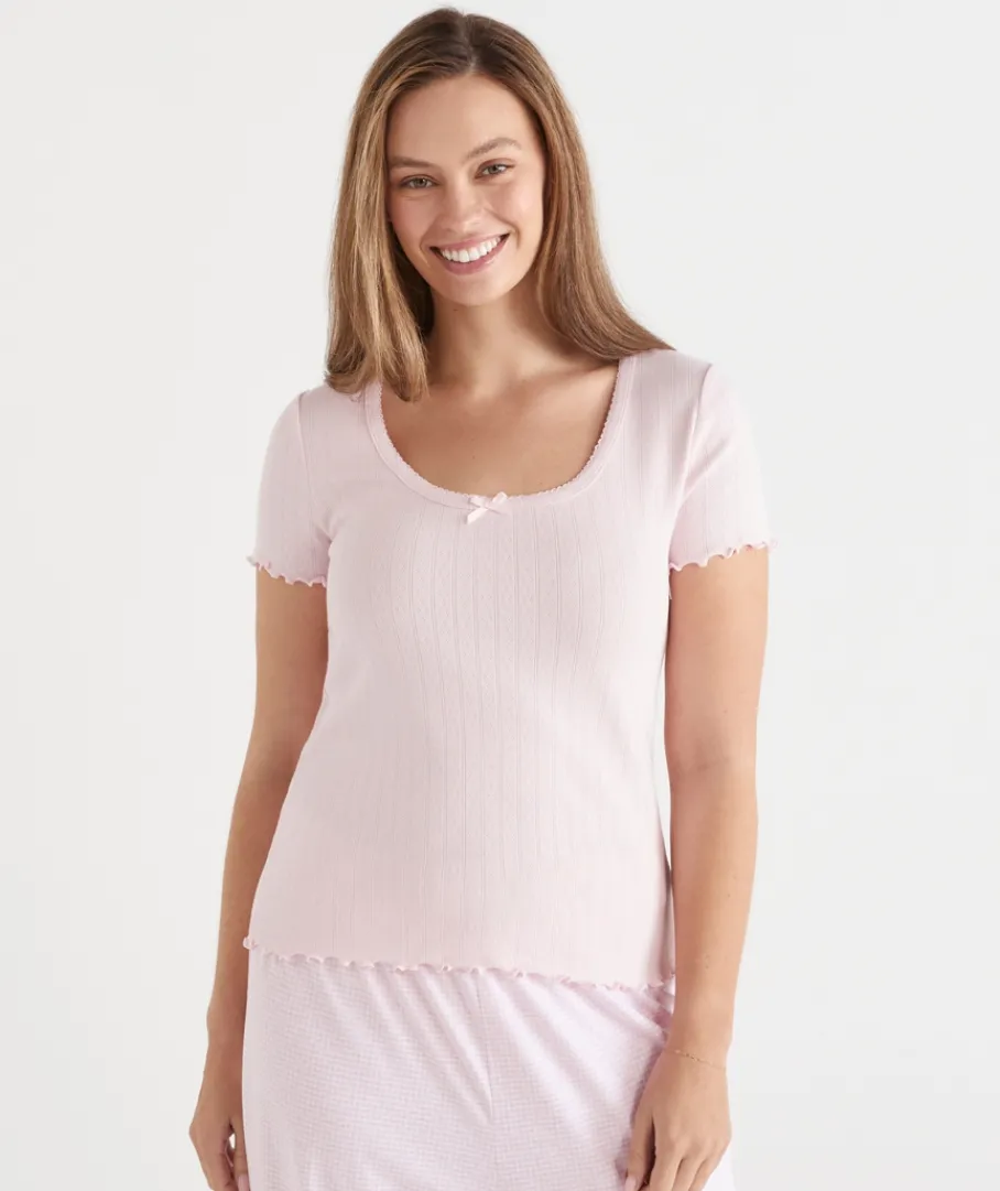 Women Sussan Women's Pyjama Tops>Short Sleeve Pointelle Pyjama Tee