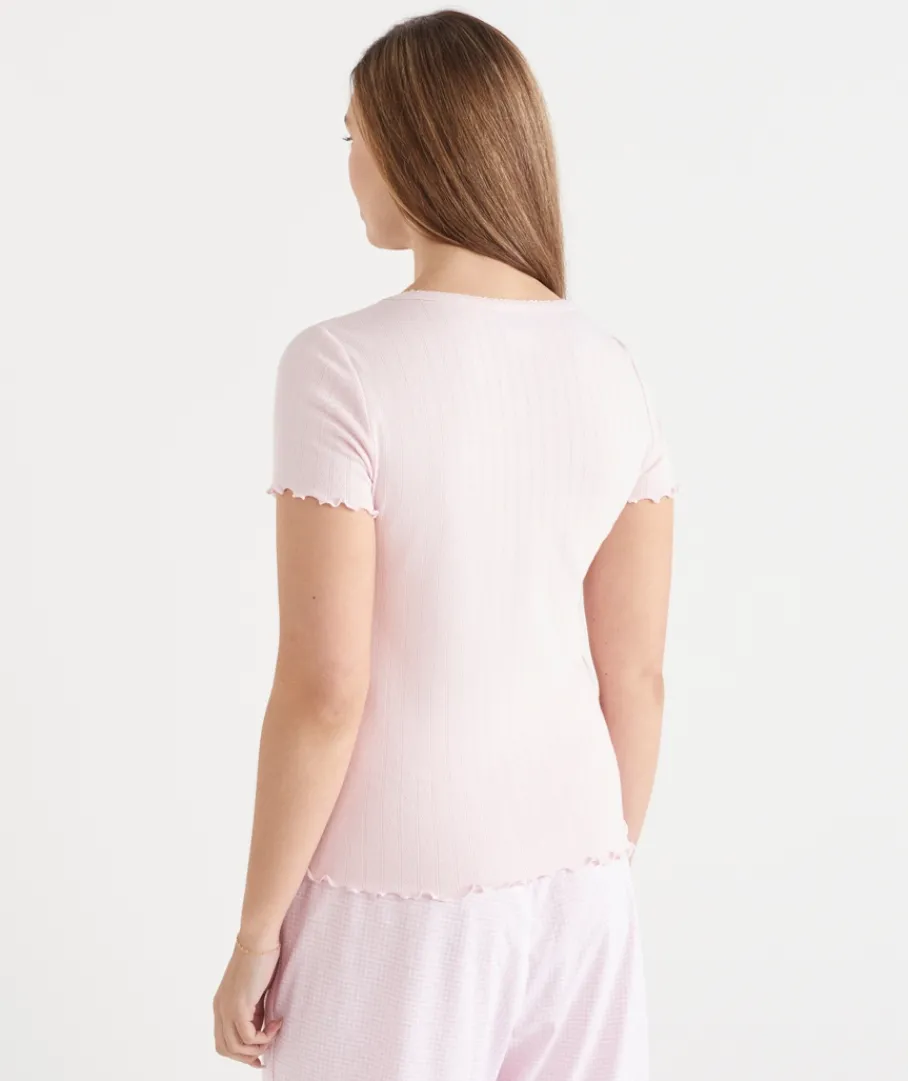 Women Sussan Women's Pyjama Tops>Short Sleeve Pointelle Pyjama Tee