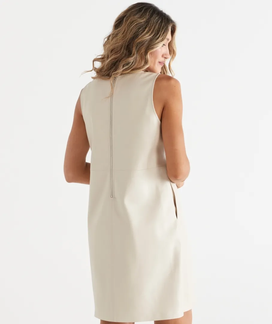 Sussan Dresses>Sleeveless Faux Leather Shift Dress