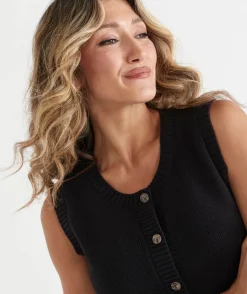 Sussan Dresses|Knitwear>Sleeveless Knit Button Dress