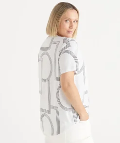 Sussan Tops|T-Shirts>Slub Geometric Crew Neck T-Shirt