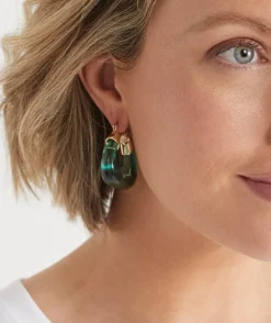 Sussan Jewellery>Spliced Resin Hoop Earring - Green/Gold