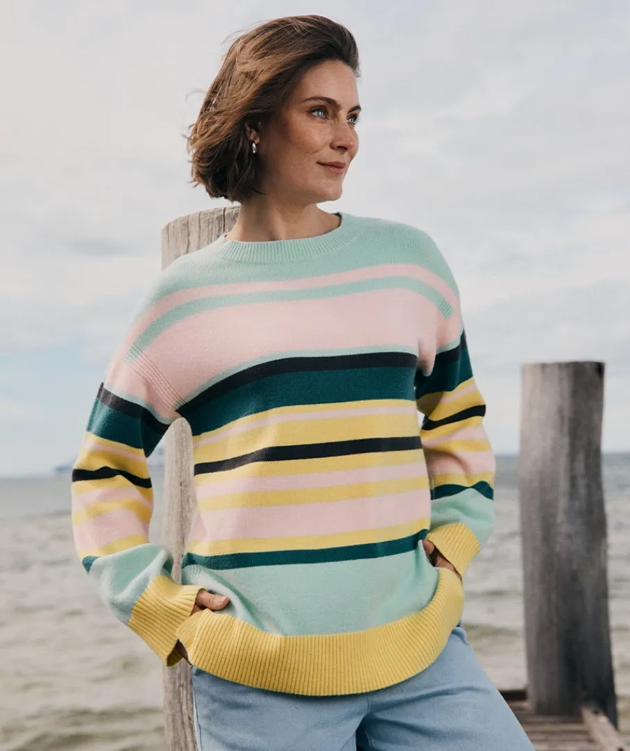 Sussan Knitwear|Tops>Stripe Crew Neck Rib Detail Jumper