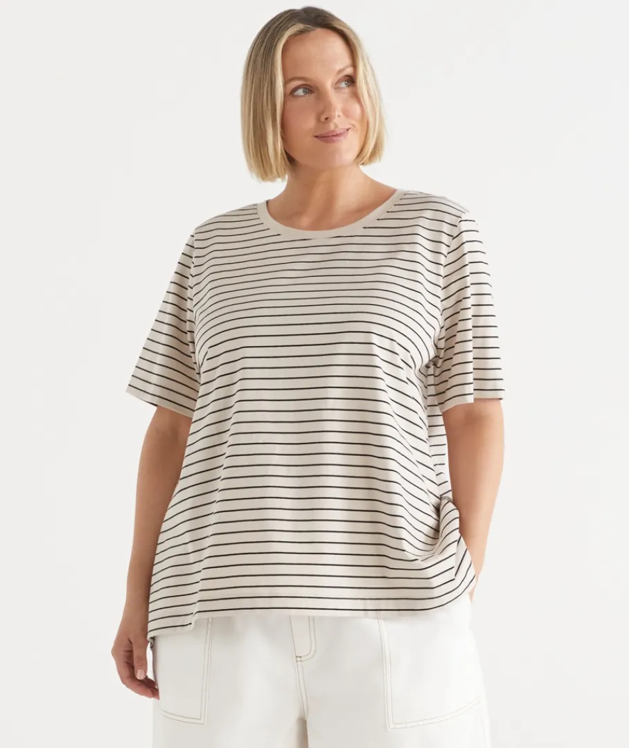 Sussan Tops|T-Shirts>Stripe Swing Short Sleeve T-Shirt