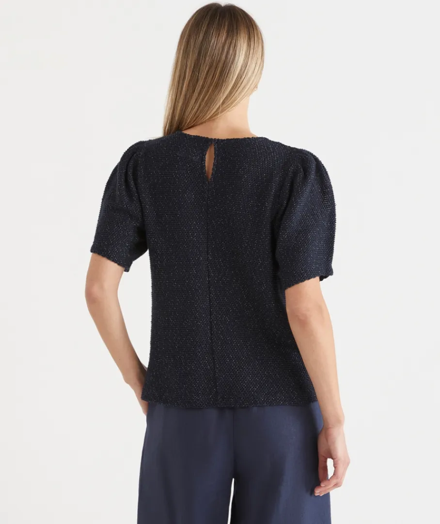 Sussan Tops>Textured Puff Short Sleeve Top - Parchment