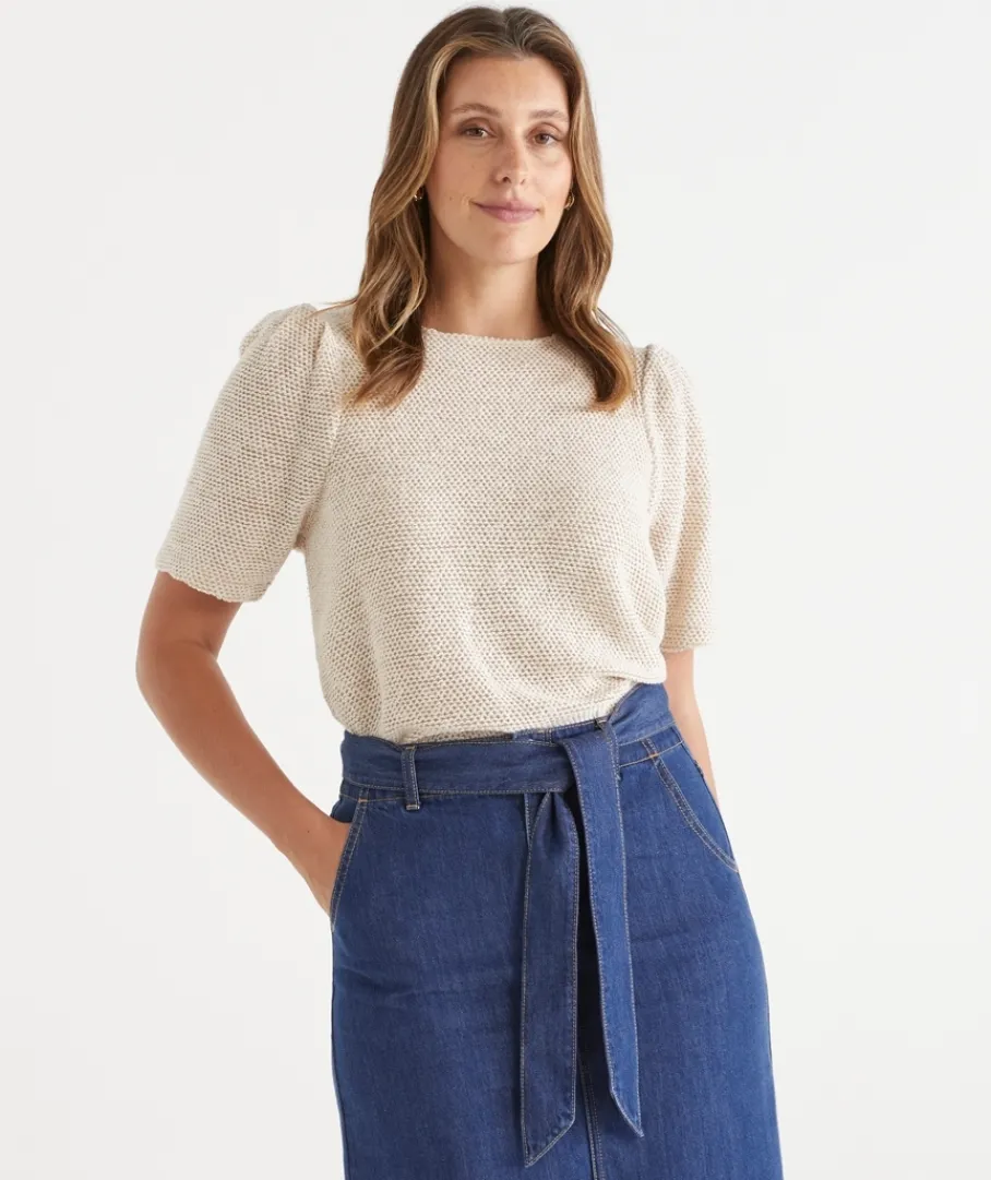 Sussan Tops>Textured Puff Short Sleeve Top - Parchment