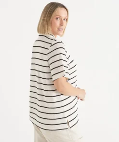 Sussan Tops|T-Shirts>Textured Stripe Polo Top