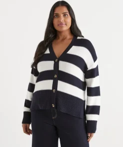 Sussan Tops|Knitwear>V Neck Stripe Cardigan -
